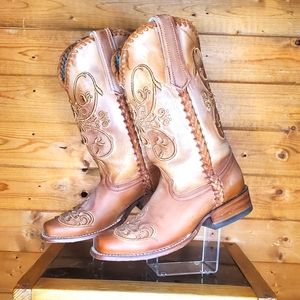 ❤ Corral cowgirl boots distressed tan real leather horse riding unique S…